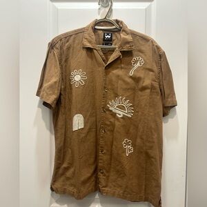Men's Brown Casual Embroidered Shirt